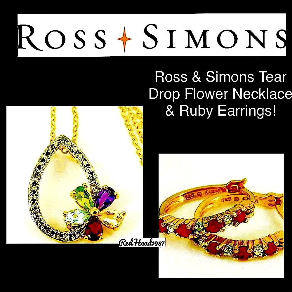 💕Ross & Simons Tear Drop Flower Pink Red Purple Necklace & Earrings ♥️